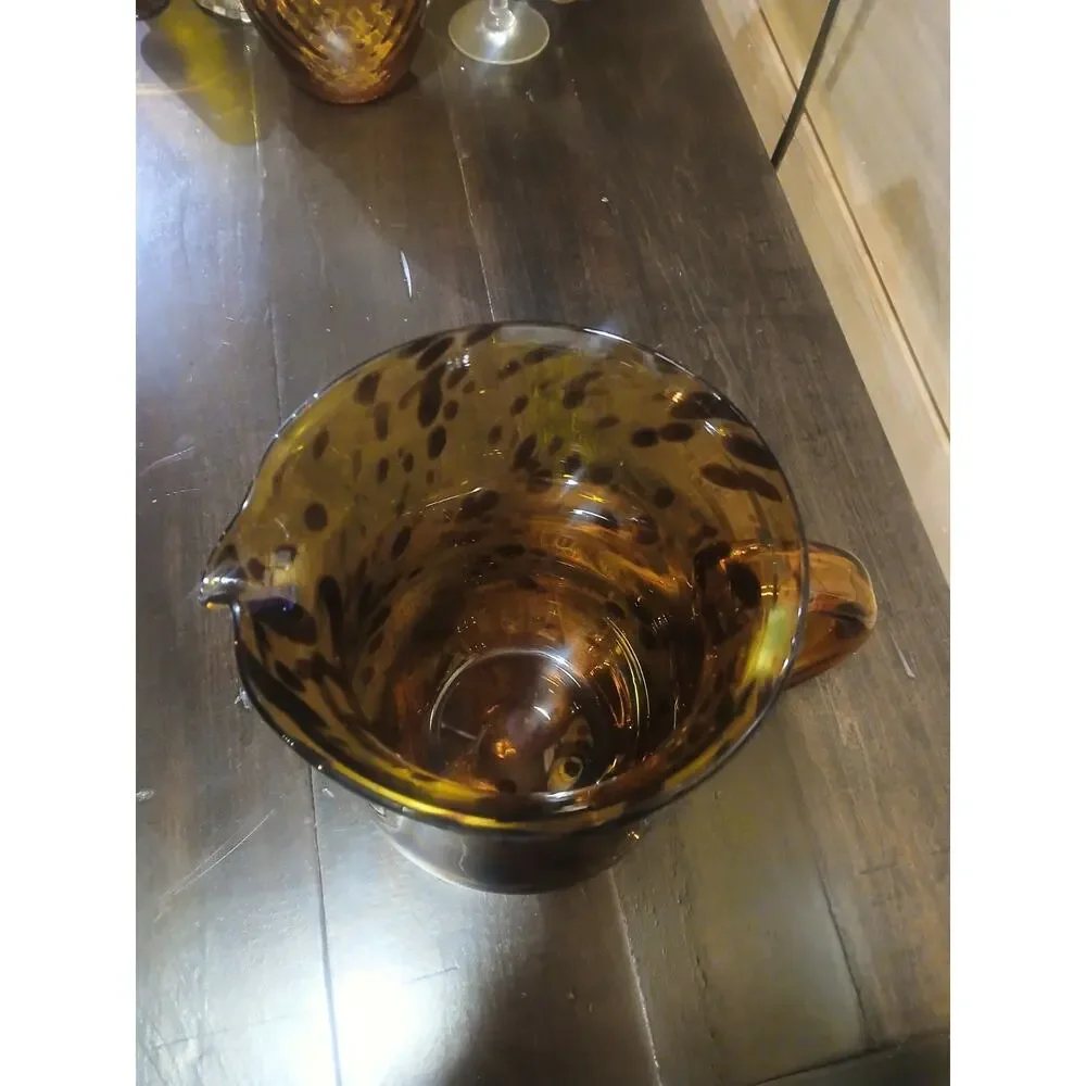 Vintage Mid Century Tortoiseshell Art Glass Pitcher 9